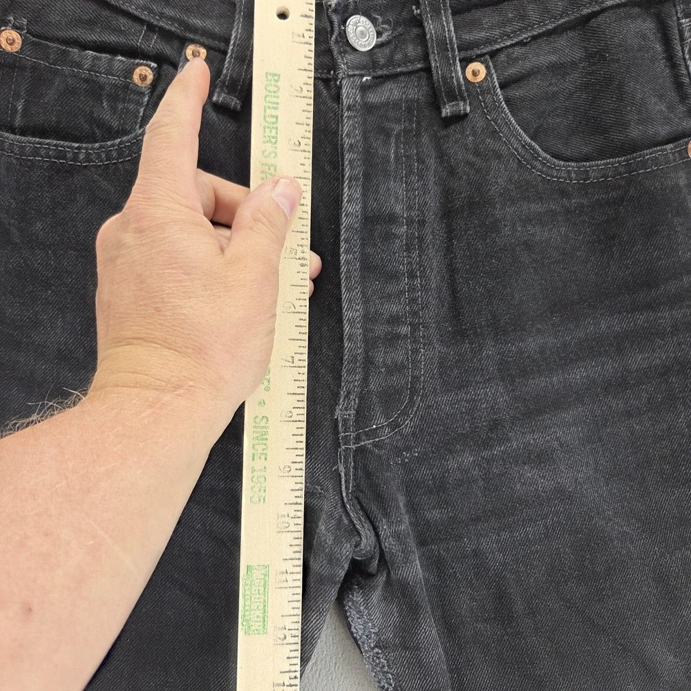 Vintage Levis 501 Jeans Mens Black Button Fly Made In USA Altered Hem Fits 26x27